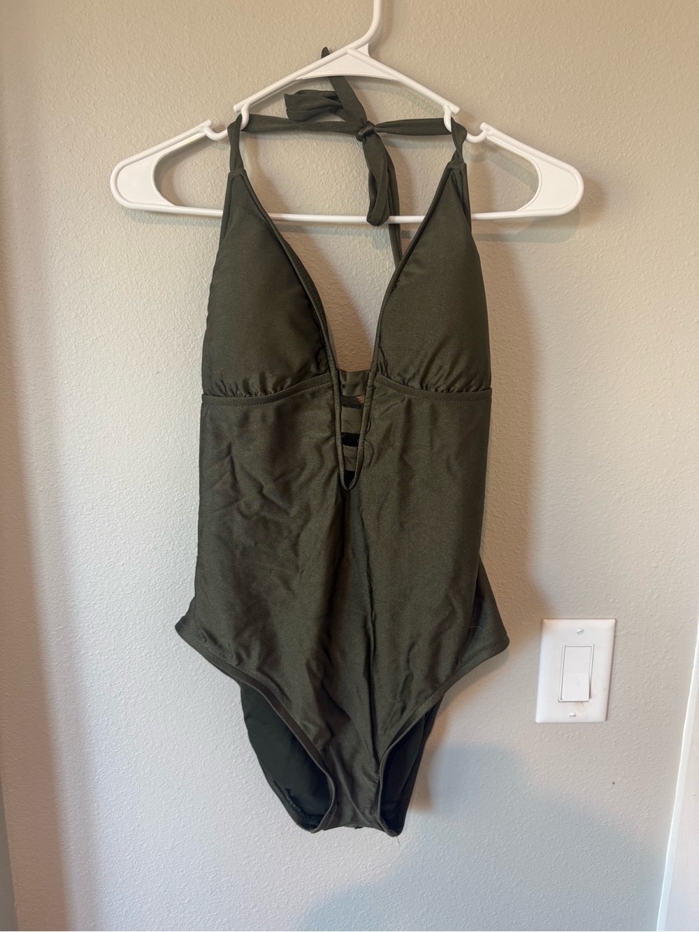 Olive Green Halter One-Piece Swimsuit